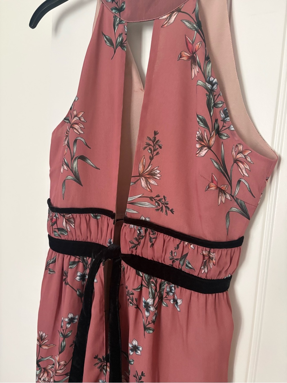 Endless Rose Blush Pink Halter Dress with Black Trim
